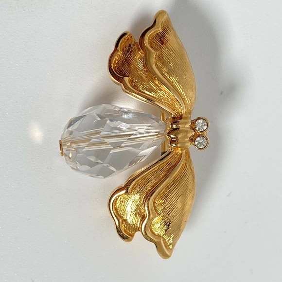 NAPIER 24k Gold Plated White Faceted Crystal Firefly BOOK Piece Brooch Pin - Picture 2 of 6